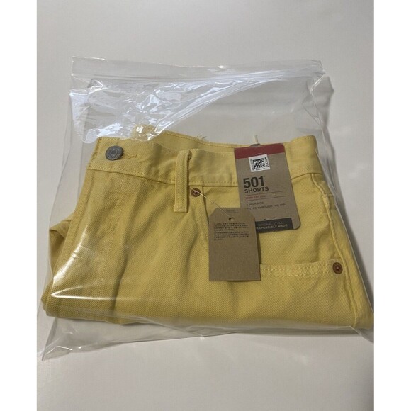 NWT Levi's 501 Womens Shorts 32 High Rise Cut Off Raw Yellow Denim $59 - Picture 9 of 9